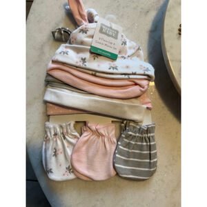 Baby Hudson Baby Mittens & Caps Set 0-6 Months Pink White Gray
